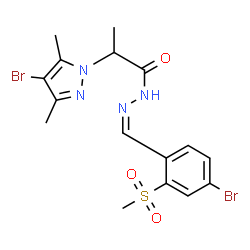 ChemSpider 2D Image | 2-(4-Bromo-3,5-dimethyl-1H-pyrazol-1-yl)-N'-{(Z)-[4-bromo-2-(methylsulfonyl)phenyl]methylene}propanehydrazide | C16H18Br2N4O3S