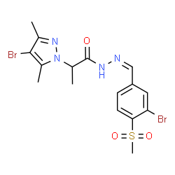 ChemSpider 2D Image | 2-(4-Bromo-3,5-dimethyl-1H-pyrazol-1-yl)-N'-{(Z)-[3-bromo-4-(methylsulfonyl)phenyl]methylene}propanehydrazide | C16H18Br2N4O3S