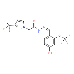 ChemSpider 2D Image | N'-{(Z)-[4-Hydroxy-2-(trifluoromethoxy)phenyl]methylene}-2-[3-(trifluoromethyl)-1H-pyrazol-1-yl]acetohydrazide | C14H10F6N4O3