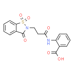ChemSpider 2D Image | 2-{[3-(1,1-Dioxido-3-oxo-1,2-benzothiazol-2(3H)-yl)propanoyl]amino}benzoic acid | C17H14N2O6S