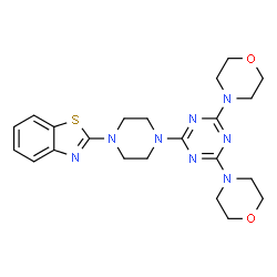 ChemSpider 2D Image | 2-{4-[4,6-Di(4-morpholinyl)-1,3,5-triazin-2-yl]-1-piperazinyl}-1,3-benzothiazole | C22H28N8O2S