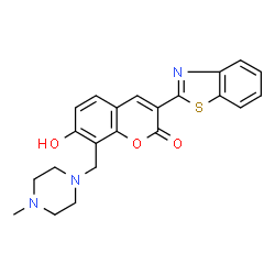 ChemSpider 2D Image | 3-Benzothiazol-2-yl-7-hydroxy-8-(4-methyl-piperazin-1-ylmethyl)-chromen-2-one | C22H21N3O3S
