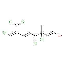 ChemSpider 2D Image | (1Z,3E,5R,6R,7E)-8-Bromo-1,5,6-trichloro-2-(dichloromethyl)-6-methyl-1,3,7-octatriene | C10H10BrCl5