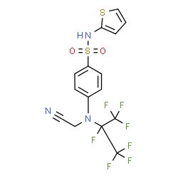 ChemSpider 2D Image | 4-[(Cyanomethyl)(1,1,1,2,3,3,3-heptafluoro-2-propanyl)amino]-N-(2-thienyl)benzenesulfonamide | C15H10F7N3O2S2