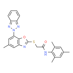 ChemSpider 2D Image | 2-{[7-(2H-Benzotriazol-2-yl)-5-methyl-1,3-benzoxazol-2-yl]sulfanyl}-N-mesitylacetamide | C25H23N5O2S