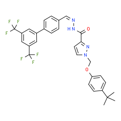 ChemSpider 2D Image | N'-{(Z)-[3',5'-Bis(trifluoromethyl)-4-biphenylyl]methylene}-1-{[4-(2-methyl-2-propanyl)phenoxy]methyl}-1H-pyrazole-3-carbohydrazide | C30H26F6N4O2