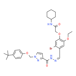 ChemSpider 2D Image | 2-{5-Bromo-2-ethoxy-4-[(Z)-{[(1-{[4-(2-methyl-2-propanyl)phenoxy]methyl}-1H-pyrazol-3-yl)carbonyl]hydrazono}methyl]phenoxy}-N-cyclohexylacetamide | C32H40BrN5O5