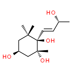 ChemSpider 2D Image | (1R,2R,4S)-1-[(1E,3R)-3-Hydroxy-1-buten-1-yl]-2,6,6-trimethyl-1,2,4-cyclohexanetriol | C13H24O4