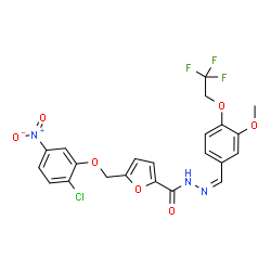 ChemSpider 2D Image | 5-[(2-Chloro-5-nitrophenoxy)methyl]-N'-{(Z)-[3-methoxy-4-(2,2,2-trifluoroethoxy)phenyl]methylene}-2-furohydrazide | C22H17ClF3N3O7