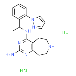 ChemSpider 2D Image | N~4~-{1-[2-(1H-Pyrazol-1-yl)phenyl]ethyl}-6,7,8,9-tetrahydro-5H-pyrimido[4,5-d]azepine-2,4-diamine dihydrochloride | C19H25Cl2N7