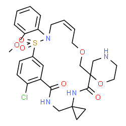 ChemSpider 2D Image | (12'Z)-20'-Chloro-15'-(2-methoxyphenyl)-2'H,7'H-dispiro[cyclopropane-1,5'-[10]oxa[16]thia[3,6,15]triazabicyclo[15.3.1]henicosa[1(21),12,17,19]tetraene-8',2''-[1,4]oxazinane]-2',7'-dione 16',16'-dioxid
e | C28H33ClN4O7S