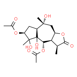 ChemSpider 2D Image | (3S,3aR,4S,6S,7aS,8R,9aR)-4a,5,8-Trihydroxy-3,5,8-trimethyl-2-oxododecahydroazuleno[6,5-b]furan-4,6-diyl diacetate | C19H28O9
