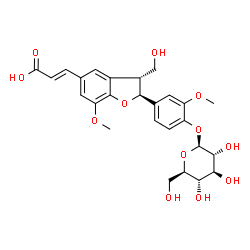 ChemSpider 2D Image | (2E)-3-[(2S,3R)-2-[4-(beta-D-Glucopyranosyloxy)-3-methoxyphenyl]-3-(hydroxymethyl)-7-methoxy-2,3-dihydro-1-benzofuran-5-yl]acrylic acid | C26H30O12