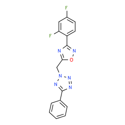 ChemSpider 2D Image | 2-{[3-(2,4-Difluorophenyl)-1,2,4-oxadiazol-5-yl]methyl}-5-phenyl-2H-tetrazole | C16H10F2N6O