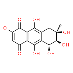 ChemSpider 2D Image | (5R,6S,7R)-5,6,7,9,10-Pentahydroxy-2-methoxy-7-methyl-5,6,7,8-tetrahydro-1,4-anthracenedione | C16H16O8
