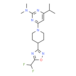 ChemSpider 2D Image | 4-{4-[5-(Difluoromethyl)-1,2,4-oxadiazol-3-yl]-1-piperidinyl}-6-isopropyl-N,N-dimethyl-2-pyrimidinamine | C17H24F2N6O