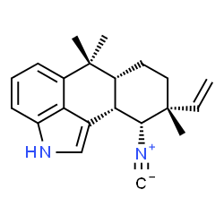ChemSpider 2D Image | (6aR,9R,10R,10aS)-10-Isocyano-6,6,9-trimethyl-9-vinyl-2,6,6a,7,8,9,10,10a-octahydronaphtho[1,2,3-cd]indole | C21H24N2