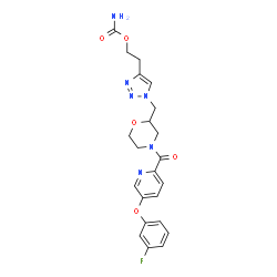 ChemSpider 2D Image | 2-{1-[(4-{[5-(3-Fluorophenoxy)-2-pyridinyl]carbonyl}-2-morpholinyl)methyl]-1H-1,2,3-triazol-4-yl}ethyl carbamate | C22H23FN6O5