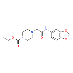 ChemSpider 2D Image | Ethyl 4-[2-(1,3-benzodioxol-5-ylamino)-2-oxoethyl]-1-piperazinecarboxylate | C16H21N3O5