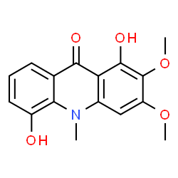 ChemSpider 2D Image | 1,5-Dihydroxy-2,3-dimethoxy-10-methyl-9-acridone | C16H15NO5
