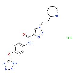 ChemSpider 2D Image | 1-[2-(2-Piperidinyl)ethyl]-N-[4-(1H-tetrazol-5-yloxy)phenyl]-1H-1,2,3-triazole-4-carboxamide hydrochloride (1:1) | C17H22ClN9O2