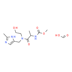 ChemSpider 2D Image | Formic acid - methyl (1-{(2-hydroxyethyl)[(2-methyl-1H-imidazol-5-yl)methyl]amino}-1-oxo-2-propanyl)carbamate (1:1) | C13H22N4O6