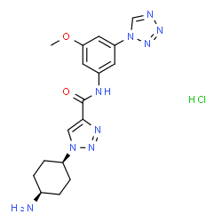 ChemSpider 2D Image | 1-(cis-4-Aminocyclohexyl)-N-[3-methoxy-5-(1H-tetrazol-1-yl)phenyl]-1H-1,2,3-triazole-4-carboxamide hydrochloride (1:1) | C17H22ClN9O2