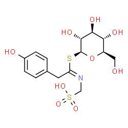 ChemSpider 2D Image | 1-S-[(1E)-2-(4-Hydroxyphenyl)-N-(sulfomethyl)ethanimidoyl]-1-thio-beta-D-glucopyranose | C15H21NO9S2