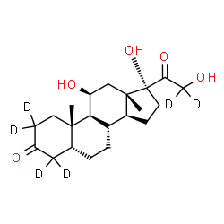 ChemSpider 2D Image | (5beta,11beta)-11,17,21-Trihydroxy(2,2,4,4,21,21-~2~H_6_)pregnane-3,20-dione | C21H26D6O5