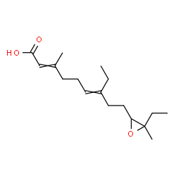 ChemSpider 2D Image | 7-Ethyl-9-(3-ethyl-3-methyl-2-oxiranyl)-3-methyl-2,6-nonadienoic acid | C17H28O3