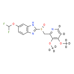 ChemSpider 2D Image | 6-(Difluoromethoxy)-2-[[[3,4-di(methoxy-d3)-2-pyridinyl-5,6-d2]methyl]sulfinyl]-1H-benzimidazole | C16H7D8F2N3O4S
