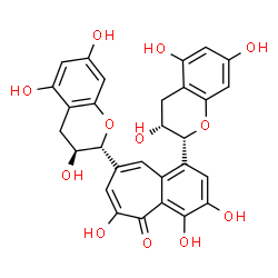 ChemSpider 2D Image | 3,4,6-Trihydroxy-1-[(2R,3R)-3,5,7-trihydroxy-3,4-dihydro-2H-chromen-2-yl]-8-[(2R,3S)-3,5,7-trihydroxy-3,4-dihydro-2H-chromen-2-yl]-5H-benzo[7]annulen-5-one | C29H24O12