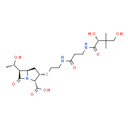 ChemSpider 2D Image | (2S,3S,5R,6R)-3-{[2-({N-[(2R)-2,4-Dihydroxy-3,3-dimethylbutanoyl]-beta-alanyl}amino)ethyl]sulfanyl}-6-[(1S)-1-hydroxyethyl]-7-oxo-1-azabicyclo[3.2.0]heptane-2-carboxylic acid | C20H33N3O8S