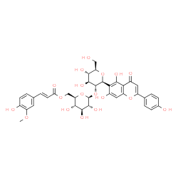 ChemSpider 2D Image | 5,7-Dihydroxy-6-[2-O-[6-O-[(2E)-3-(4-hydroxy-3-methoxyphenyl)-1-oxo-2-propen-1-yl]-Î²-D-glucopyranosyl]-Î²-D-glucopyranosyl]-2-(4-hydroxyphenyl)-4H-1-benzopyran-4-one | C37H38O18