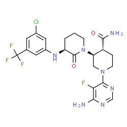ChemSpider 2D Image | (3S,3'S,4'R)-1'-(6-Amino-5-fluoro-4-pyrimidinyl)-3-{[3-chloro-5-(trifluoromethyl)phenyl]amino}-2-oxo-1,3'-bipiperidine-4'-carboxamide | C22H24ClF4N7O2