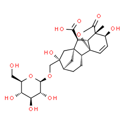 ChemSpider 2D Image | (1R,2R,5R,6R,8R,9S,10R,11S,12S)-6-[(beta-D-Glucopyranosyloxy)methyl]-6,12-dihydroxy-11-methyl-16-oxo-15-oxapentacyclo[9.3.2.1~5,8~.0~1,10~.0~2,8~]heptadec-13-ene-9-carboxylic acid | C25H34O12