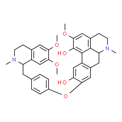 ChemSpider 2D Image | 9-{4-[(6,7-Dimethoxy-2-methyl-1,2,3,4-tetrahydro-1-isoquinolinyl)methyl]phenoxy}-2-methoxy-6-methyl-5,6,6a,7-tetrahydro-4H-dibenzo[de,g]quinoline-1,10-diol | C37H40N2O6