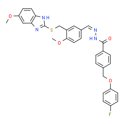 ChemSpider 2D Image | 4-[(4-Fluorophenoxy)methyl]-N'-[(Z)-(4-methoxy-3-{[(5-methoxy-1H-benzimidazol-2-yl)sulfanyl]methyl}phenyl)methylene]benzohydrazide | C31H27FN4O4S