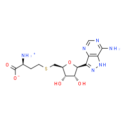 ChemSpider 2D Image | (2S)-2-Amino-4-({[(2S,3S,4R,5S)-5-(7-amino-1H-pyrazolo[4,3-d]pyrimidin-3-yl)-3,4-dihydroxytetrahydro-2-furanyl]methyl}sulfanyl)butanoic acid (non-preferred name) | C14H20N6O5S