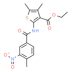 ChemSpider 2D Image | Ethyl 4,5-dimethyl-2-[(4-methyl-3-nitrobenzoyl)amino]thiophene-3-carboxylate | C17H18N2O5S