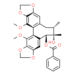ChemSpider 2D Image | (5R,6S,7S)-6-Hydroxy-13,14-dimethoxy-6,7-dimethyl-5,6,7,8-tetrahydro[1,3]benzodioxolo[5',6':3,4]cycloocta[1,2-f][1,3]benzodioxol-5-yl benzoate | C29H28O9