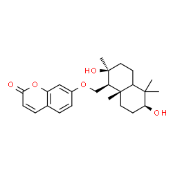 ChemSpider 2D Image | 7-{[(1S,2S,6S,8aS)-2,6-Dihydroxy-2,5,5,8a-tetramethyldecahydro-1-naphthalenyl]methoxy}-2H-chromen-2-one | C24H32O5