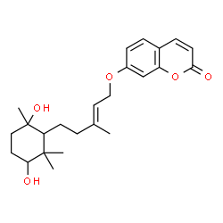 ChemSpider 2D Image | 7-{[(2E)-5-(3,6-Dihydroxy-2,2,6-trimethylcyclohexyl)-3-methyl-2-penten-1-yl]oxy}-2H-chromen-2-one | C24H32O5
