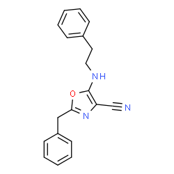 ChemSpider 2D Image | 2-Benzyl-5-[(2-phenylethyl)amino]-1,3-oxazole-4-carbonitrile | C19H17N3O