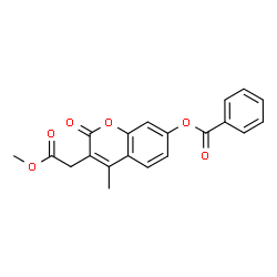 ChemSpider 2D Image | 3-(2-Methoxy-2-oxoethyl)-4-methyl-2-oxo-2H-chromen-7-yl benzoate | C20H16O6