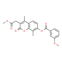 ChemSpider 2D Image | 3-(2-Methoxy-2-oxoethyl)-4,8-dimethyl-2-oxo-2H-chromen-7-yl 3-methoxybenzoate | C22H20O7