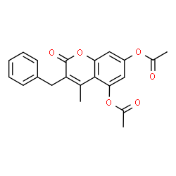 ChemSpider 2D Image | 3-Benzyl-4-methyl-2-oxo-2H-chromene-5,7-diyl diacetate | C21H18O6