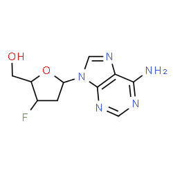 ChemSpider 2D Image | 9-(2,3-Dideoxy-3-fluoropentofuranosyl)-9H-purin-6-amine | C10H12FN5O2