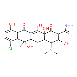 ChemSpider 2D Image | 7-Chloro-4-(dimethylamino)-3,6,10,12,12a-pentahydroxy-6-methyl-1,11-dioxo-1,4,4a,5,5a,6,11,12a-octahydro-2-tetracenecarboxamide | C22H23ClN2O8