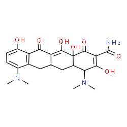 ChemSpider 2D Image | 4,7-Bis(dimethylamino)-3,10,12,12a-tetrahydroxy-1,11-dioxo-1,4,4a,5,5a,6,11,12a-octahydro-2-tetracenecarboxamide | C23H27N3O7